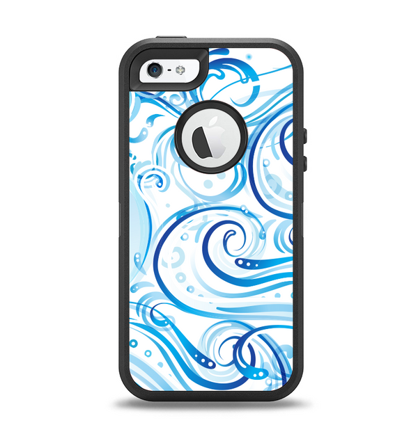 The Wild Blue Swirly Vector Water Pattern Apple iPhone 5-5s Otterbox Defender Case Skin Set