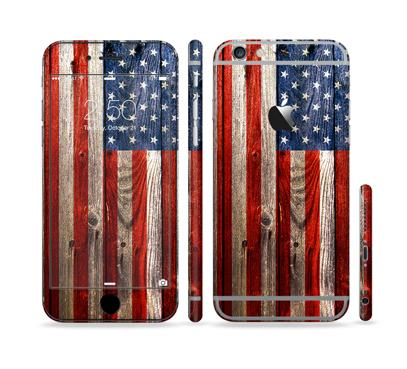 The Wooden Grungy American Flag Sectioned Skin Series for the Apple iPhone 6/6s Plus