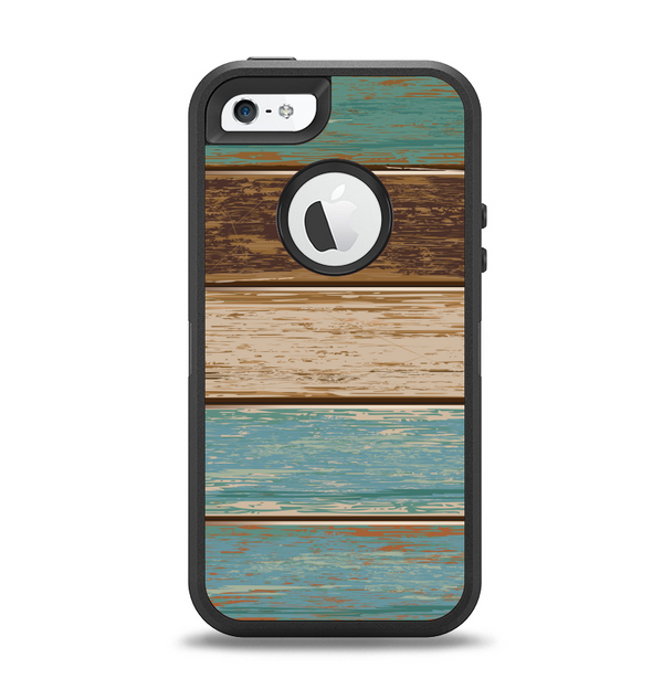 The Wooden Planks with Chipped Green and Brown Paint Apple iPhone 5-5s Otterbox Defender Case Skin Set