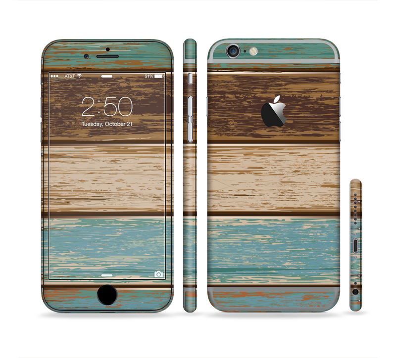 The Wooden Planks with Chipped Green and Brown Paint Sectioned Skin Series for the Apple iPhone 6/6s Plus