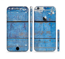 The Worn Blue Paint on Wooden Planks Sectioned Skin Series for the Apple iPhone 6/6s