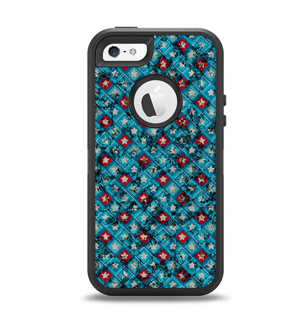 The Worn Dark Blue Checkered Starry Pattern Apple iPhone 5-5s Otterbox Defender Case Skin Set