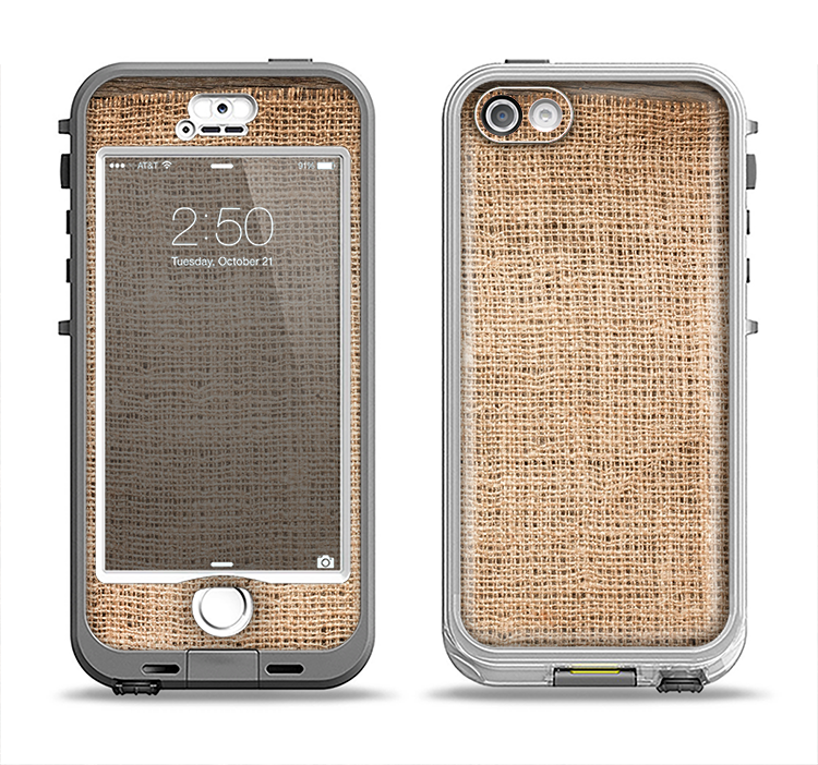 The Woven Fabric Over Aged Wood Apple iPhone 5-5s LifeProof Nuud Case Skin Set