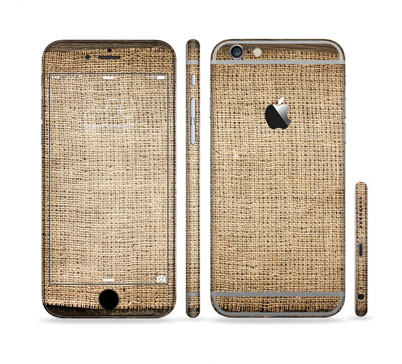 The Woven Fabric Over Aged Wood Sectioned Skin Series for the Apple iPhone 6/6s Plus