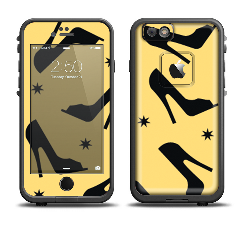 The Yellow & Black High-Heel Pattern V12 Apple iPhone 6/6s LifeProof Fre Case Skin Set