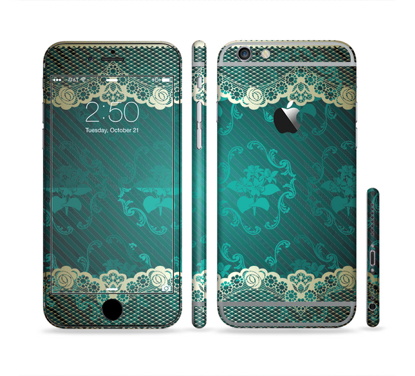 The Yellow Elegant Lace on Green Sectioned Skin Series for the Apple iPhone 6/6s