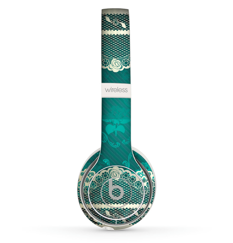 The Yellow Elegant Lace on Green Skin Set for the Beats by Dre Solo 2 Wireless Headphones