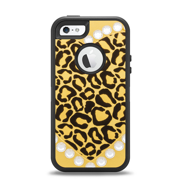 The Yellow Heart Shaped Leopard Apple iPhone 5-5s Otterbox Defender Case Skin Set