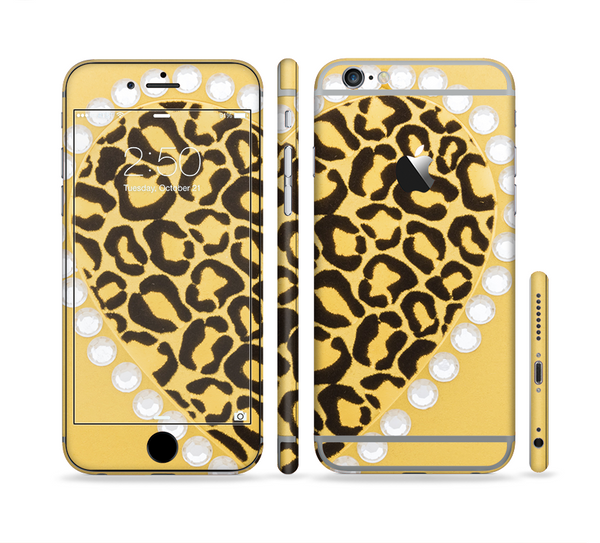 The Yellow Heart Shaped Leopard Sectioned Skin Series for the Apple iPhone 6/6s