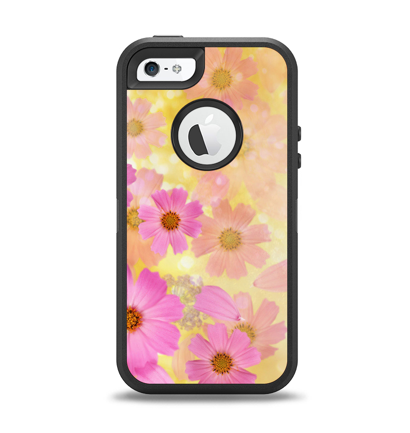 The Yellow & Pink Flowerland Apple iPhone 5-5s Otterbox Defender Case Skin Set