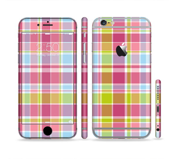 The Yellow & Pink Plaid Sectioned Skin Series for the Apple iPhone 6/6s Plus