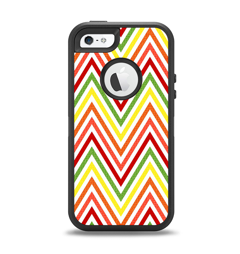 The Yellow & Red Vintage Chevron Pattern Apple iPhone 5-5s Otterbox Defender Case Skin Set