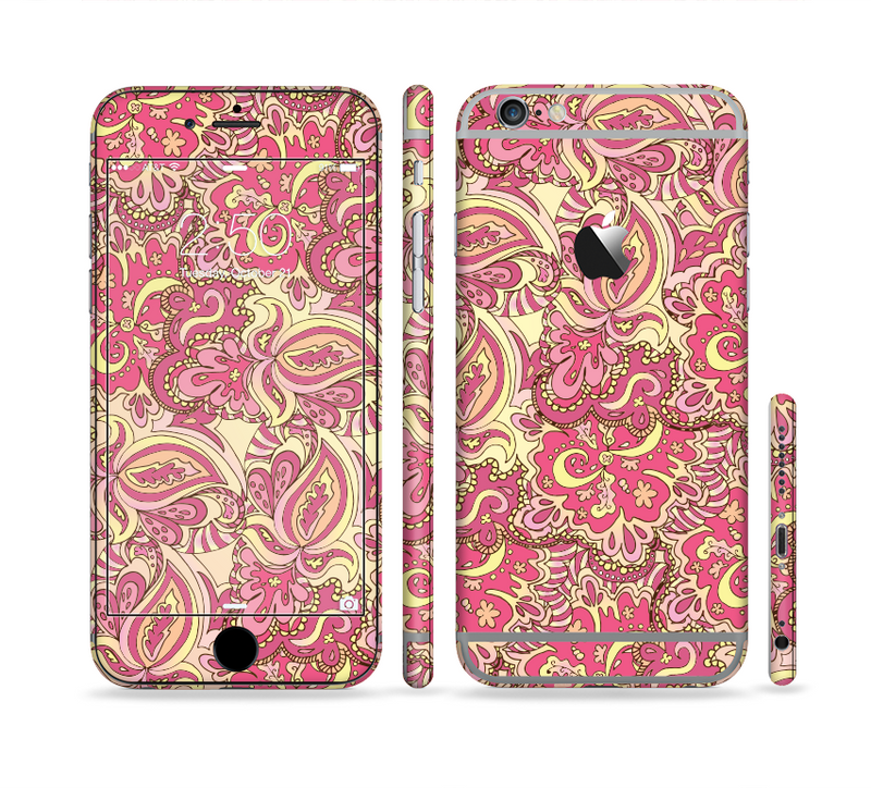 The Yellow and Pink Paisley Floral Sectioned Skin Series for the Apple iPhone 6/6s Plus