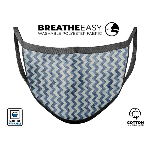 Transparent Clouds over Navy and Blue Chevron - Made in USA Mouth Cover Unisex Anti-Dust Cotton Blend Reusable & Washable Face Mask with Adjustable Sizing for Adult or Child