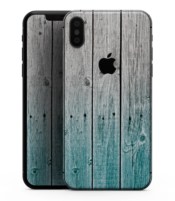 Trendy Teal to White Aged Wood Planks - iPhone XS MAX, XS/X, 8/8+, 7/7+, 5/5S/SE Skin-Kit (All iPhones Avaiable)