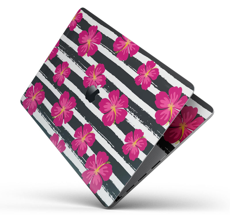 Tropical Summer Hot Pink Floral v2 - Skin Decal Wrap Kit Compatible with the Apple MacBook Pro, Pro with Touch Bar or Air (11", 12", 13", 15" & 16" - All Versions Available)