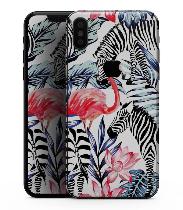 Tropical Flamingo and Zebra Jungle - iPhone XS MAX, XS/X, 8/8+, 7/7+, 5/5S/SE Skin-Kit (All iPhones Avaiable)