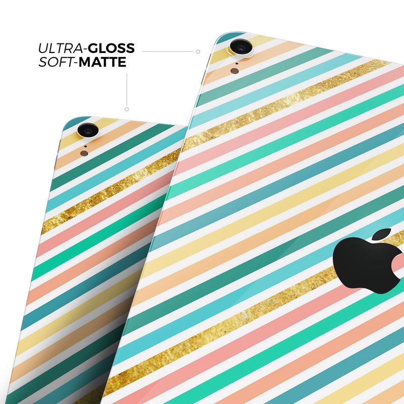 Tropical Summer Gold Striped v1 - Full Body Skin Decal for the Apple iPad Pro 12.9", 11", 10.5", 9.7", Air or Mini (All Models Available)