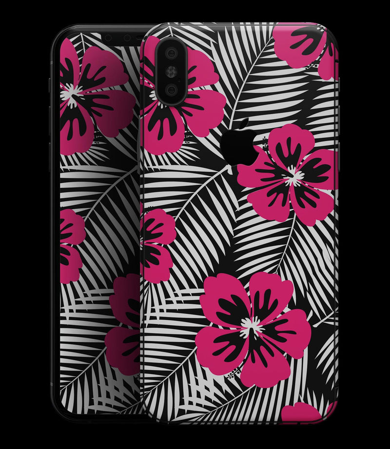 Tropical Summer Hot Pink Floral - iPhone XS MAX, XS/X, 8/8+, 7/7+, 5/5S/SE Skin-Kit (All iPhones Avaiable)