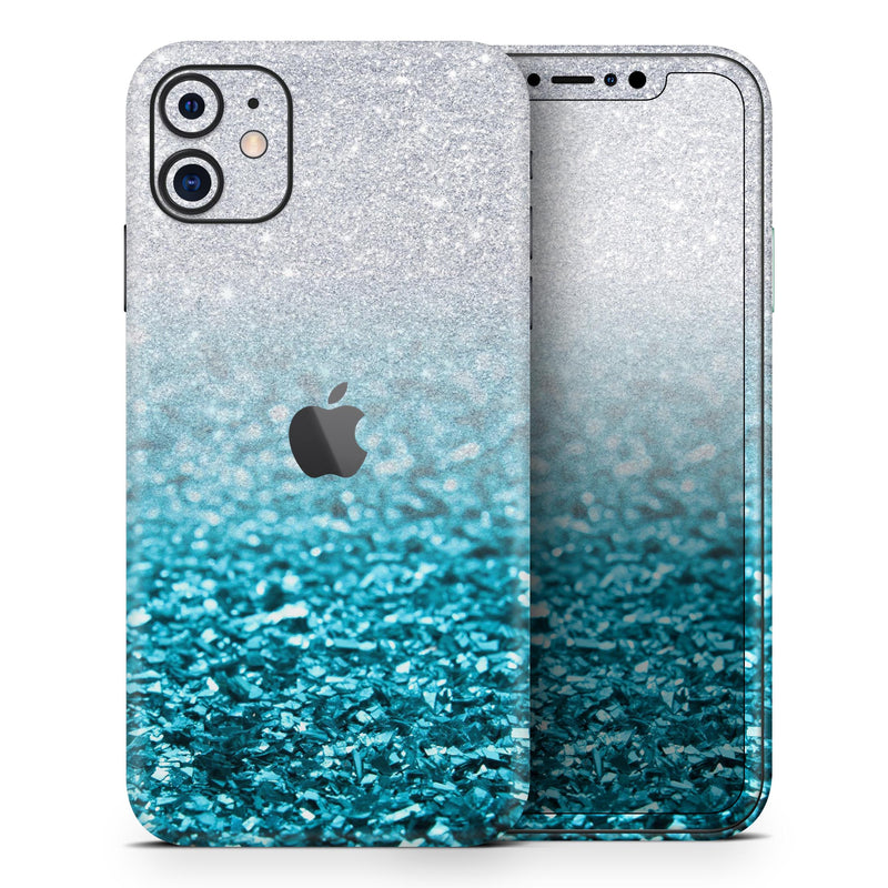 Turquoise & Silver Glimmer Fade - Skin-Kit compatible with the Apple iPhone 12, 12 Pro Max, 12 Mini, 11 Pro or 11 Pro Max (All iPhones Available)