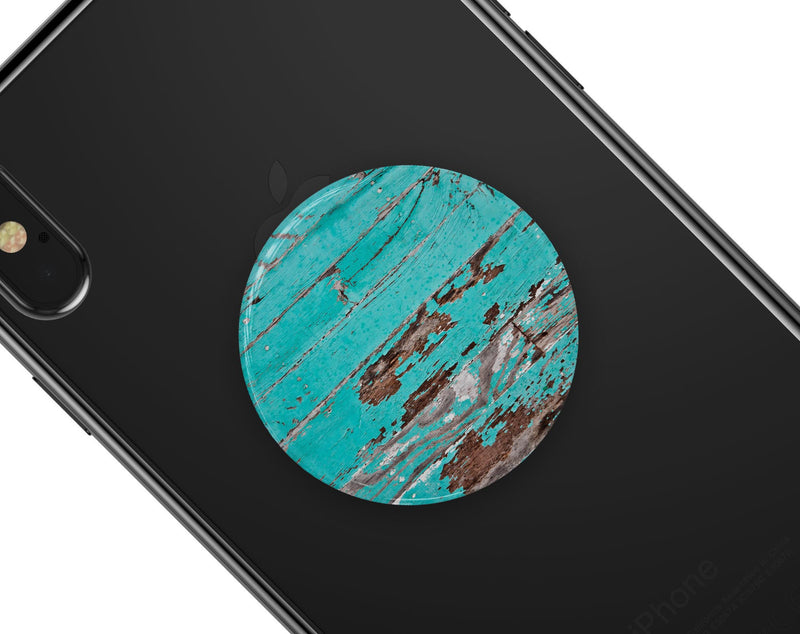 Turquoise Chipped Paint on Wood - Skin Kit for PopSockets and other Smartphone Extendable Grips & Stands