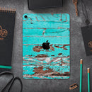 Turquoise Chipped Paint on Wood - Full Body Skin Decal for the Apple iPad Pro 12.9", 11", 10.5", 9.7", Air or Mini (All Models Available)