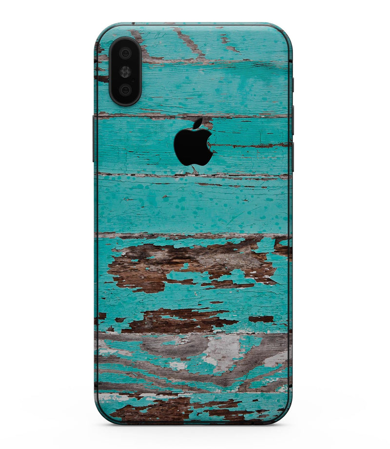 Turquoise Chipped Paint on Wood - iPhone XS MAX, XS/X, 8/8+, 7/7+, 5/5S/SE Skin-Kit (All iPhones Avaiable)