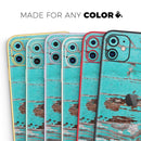 Turquoise Chipped Paint on Wood - Skin-Kit compatible with the Apple iPhone 12, 12 Pro Max, 12 Mini, 11 Pro or 11 Pro Max (All iPhones Available)