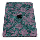 Turquoise and Burgundy Floral Velvet v2 - Full Body Skin Decal for the Apple iPad Pro 12.9", 11", 10.5", 9.7", Air or Mini (All Models Available)
