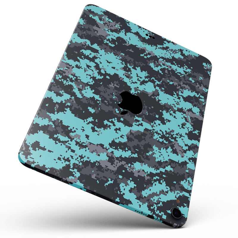 Turquoise and Gray Digital Camouflage - Full Body Skin Decal for the Apple iPad Pro 12.9", 11", 10.5", 9.7", Air or Mini (All Models Available)