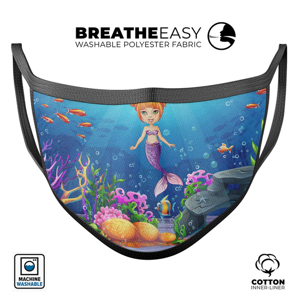 Under the Sea Mermaid V1 - Made in USA Mouth Cover Unisex Anti-Dust Cotton Blend Reusable & Washable Face Mask with Adjustable Sizing for Adult or Child