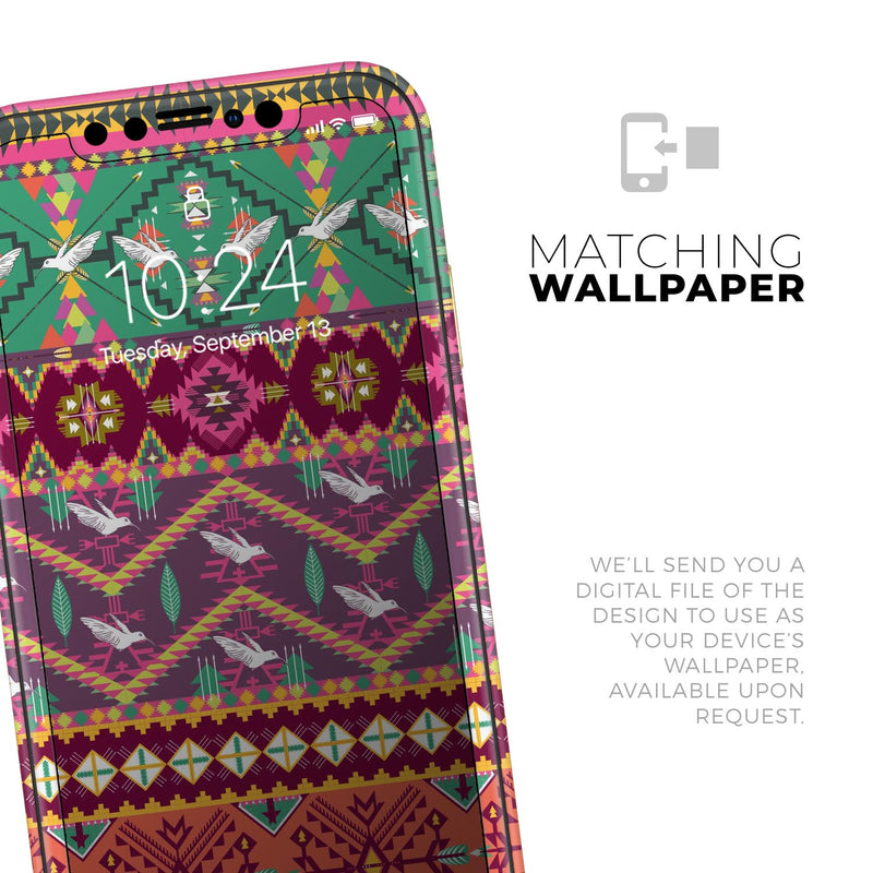 Vector Aztec Birdy Pattern - Skin-Kit compatible with the Apple iPhone 12, 12 Pro Max, 12 Mini, 11 Pro or 11 Pro Max (All iPhones Available)
