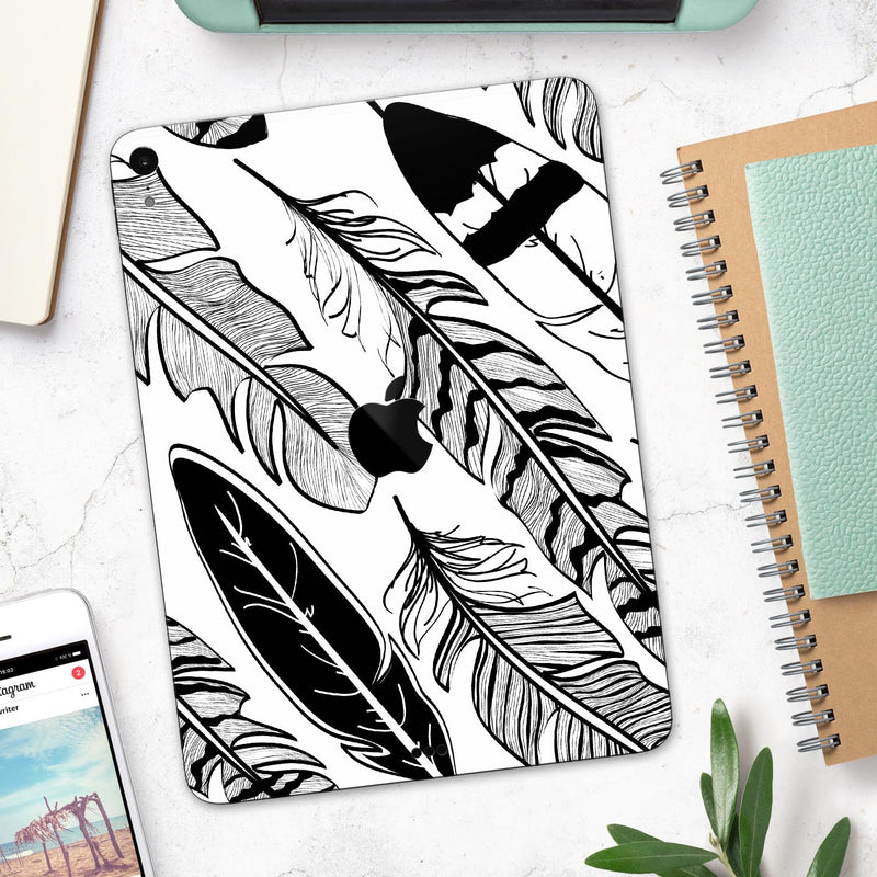 Vector Black and White Feathers - Full Body Skin Decal for the Apple iPad Pro 12.9", 11", 10.5", 9.7", Air or Mini (All Models Available)