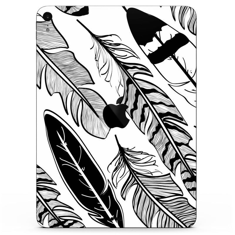 Vector Black and White Feathers - Full Body Skin Decal for the Apple iPad Pro 12.9", 11", 10.5", 9.7", Air or Mini (All Models Available)