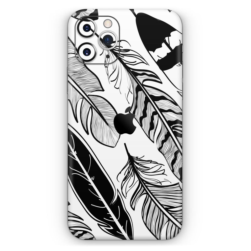 Vector Black and White Feathers - Skin-Kit compatible with the Apple iPhone 12, 12 Pro Max, 12 Mini, 11 Pro or 11 Pro Max (All iPhones Available)