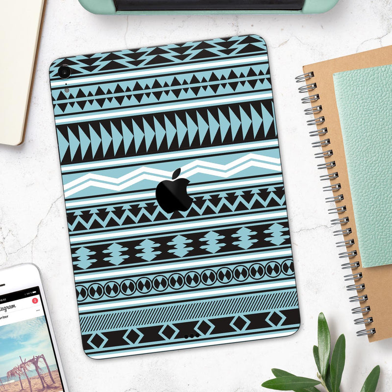 Vector Blue & Black Aztec Pattern V2 - Full Body Skin Decal for the Apple iPad Pro 12.9", 11", 10.5", 9.7", Air or Mini (All Models Available)