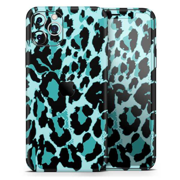Vector Hot Turquoise Cheetah Print - Skin-Kit compatible with the Apple iPhone 12, 12 Pro Max, 12 Mini, 11 Pro or 11 Pro Max (All iPhones Available)