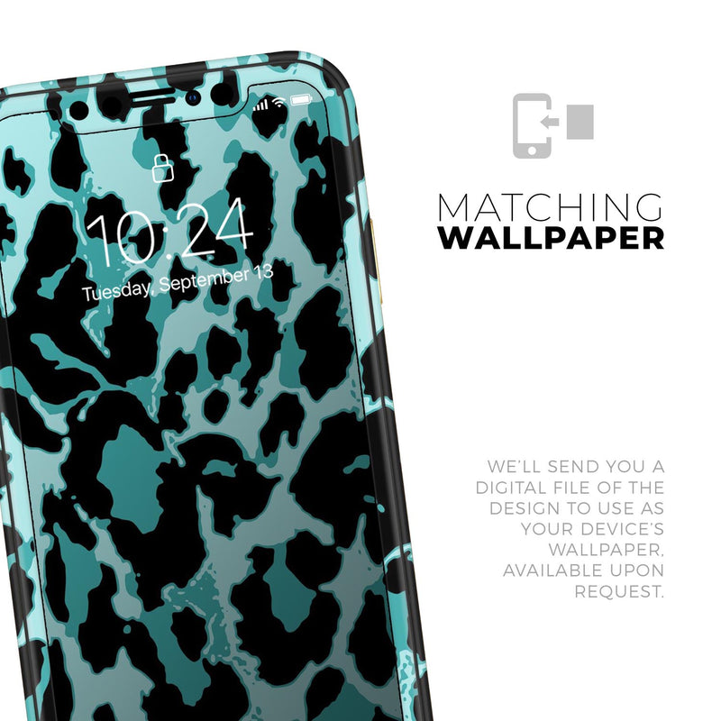 Vector Hot Turquoise Cheetah Print - Skin-Kit compatible with the Apple iPhone 12, 12 Pro Max, 12 Mini, 11 Pro or 11 Pro Max (All iPhones Available)