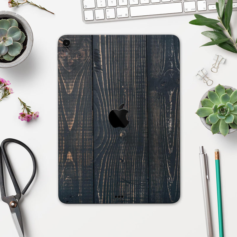 Vertical Blackwashed Woodgrain - Full Body Skin Decal for the Apple iPad Pro 12.9", 11", 10.5", 9.7", Air or Mini (All Models Available)