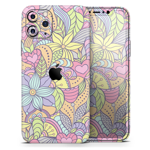 Vibrant Color Floral Pattern - Skin-Kit compatible with the Apple iPhone 12, 12 Pro Max, 12 Mini, 11 Pro or 11 Pro Max (All iPhones Available)