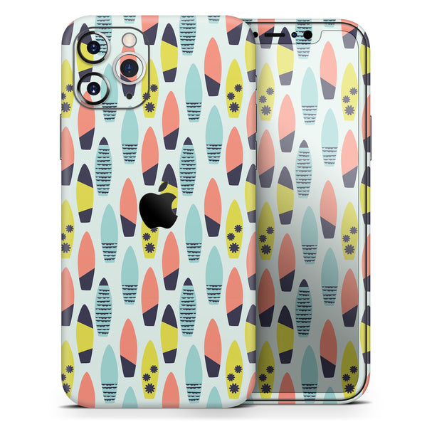 Vibrant Colored Surfboard Pattern - Skin-Kit compatible with the Apple iPhone 12, 12 Pro Max, 12 Mini, 11 Pro or 11 Pro Max (All iPhones Available)