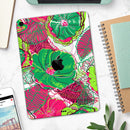 Vibrant Green & Coral Floral Sketched - Full Body Skin Decal for the Apple iPad Pro 12.9", 11", 10.5", 9.7", Air or Mini (All Models Available)