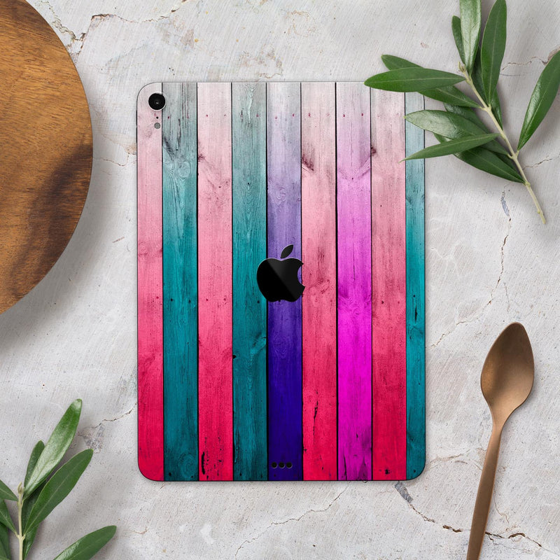 Vibrant Neon Colored Wood Strips - Full Body Skin Decal for the Apple iPad Pro 12.9", 11", 10.5", 9.7", Air or Mini (All Models Available)
