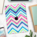 Vibrant Pink & Blue Layered Chevron Pattern - Full Body Skin Decal for the Apple iPad Pro 12.9", 11", 10.5", 9.7", Air or Mini (All Models Available)