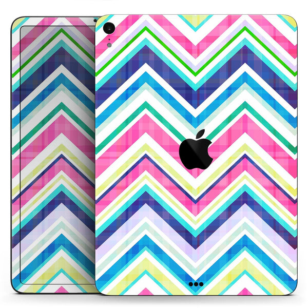 Vibrant Pink & Blue Layered Chevron Pattern - Full Body Skin Decal for the Apple iPad Pro 12.9", 11", 10.5", 9.7", Air or Mini (All Models Available)