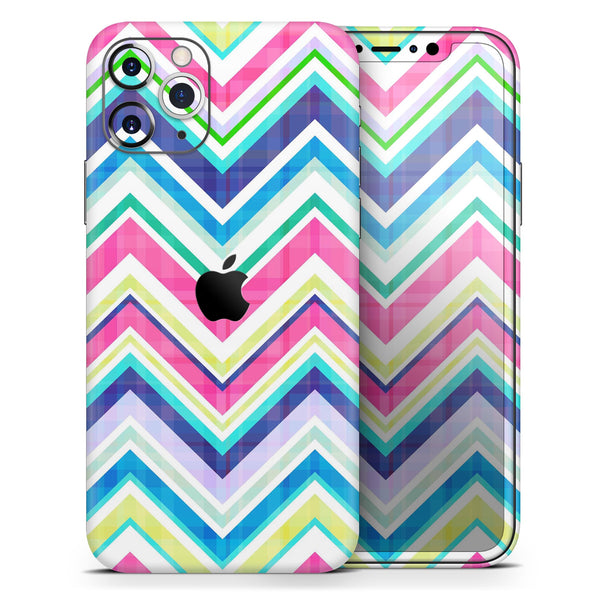 Vibrant Pink & Blue Layered Chevron Pattern - Skin-Kit compatible with the Apple iPhone 12, 12 Pro Max, 12 Mini, 11 Pro or 11 Pro Max (All iPhones Available)