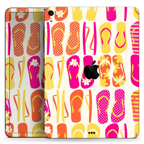 Vibrant Pink & Yellow Flip-Flop Vector - Full Body Skin Decal for the Apple iPad Pro 12.9", 11", 10.5", 9.7", Air or Mini (All Models Available)