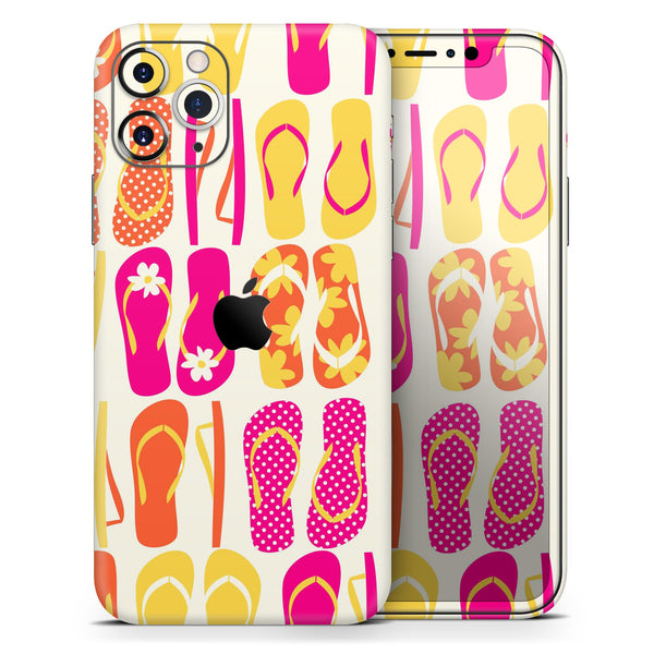 Vibrant Pink & Yellow Flip-Flop Vector - Skin-Kit compatible with the Apple iPhone 12, 12 Pro Max, 12 Mini, 11 Pro or 11 Pro Max (All iPhones Available)