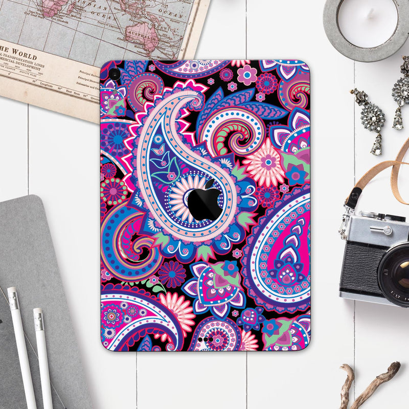 Vibrant Purple Paisley V5 - Full Body Skin Decal for the Apple iPad Pro 12.9", 11", 10.5", 9.7", Air or Mini (All Models Available)