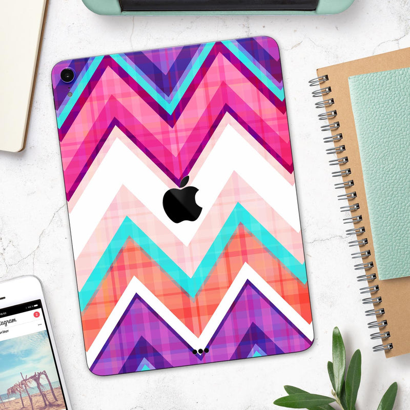 Vibrant Teal & Colored Chevron Pattern V1 - Full Body Skin Decal for the Apple iPad Pro 12.9", 11", 10.5", 9.7", Air or Mini (All Models Available)